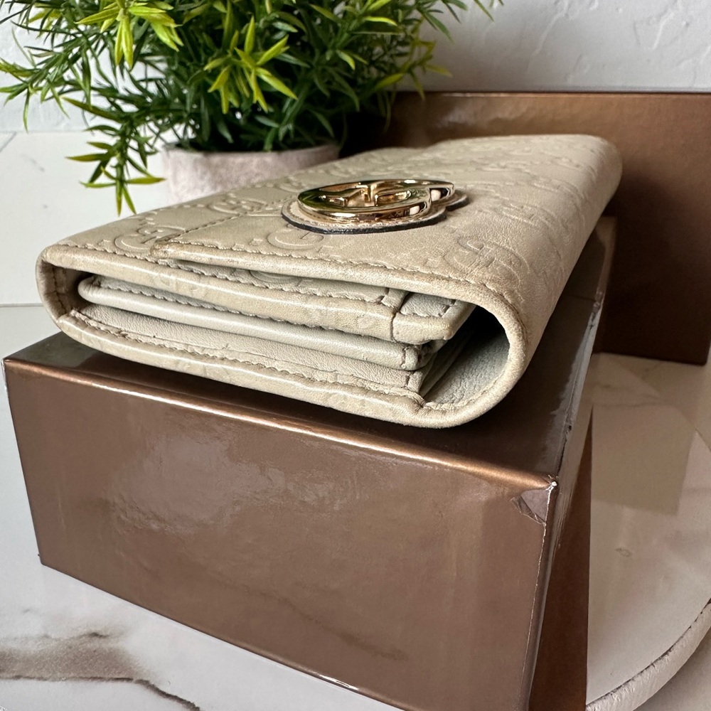 Gucci Guccissima Monogram Ivory Leather Lovely Heart Continental Long Wallet - Picture 5 of 14